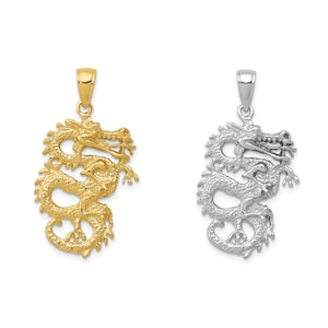 14K Solid Yellow or White Gold 3-D Dragon Charm