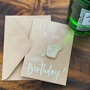 3D Kraft Birthday Card, Funny Card, Gin Birthday Card, Cocktail Birthday Card with Envelope