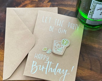 3D Klappkarte aus Kraftpapier zum Geburtstag, lustige Karte, Gin Geburtstagskarte, Cocktail Geburtstagskarte mit Umschlag