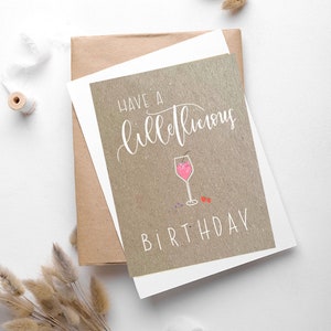 Folded Kraft Birthday Card Funny Card Lillet Wild Berry Birthday Card Cocktail Birthday Card with Envelope