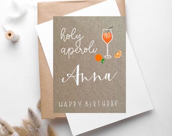 Individuelle Kraftpapier Klappkarte mit Name zum Geburtstag (inkl Umschlag), Aperol Geburtstagskarte, „holy aperoli“, handgemachtes Unikat