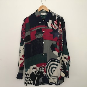 chemise vintage Otto Kern futurismo rivisito Taille 2 (M) 80&#39;s