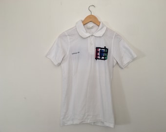 ヴィンテージ アディダス ポロTシャツ サイズL ホワイト テニス 抽象柄