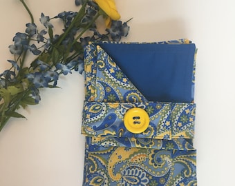 Blue and Yellow Paisley Cloth Lined Napkins