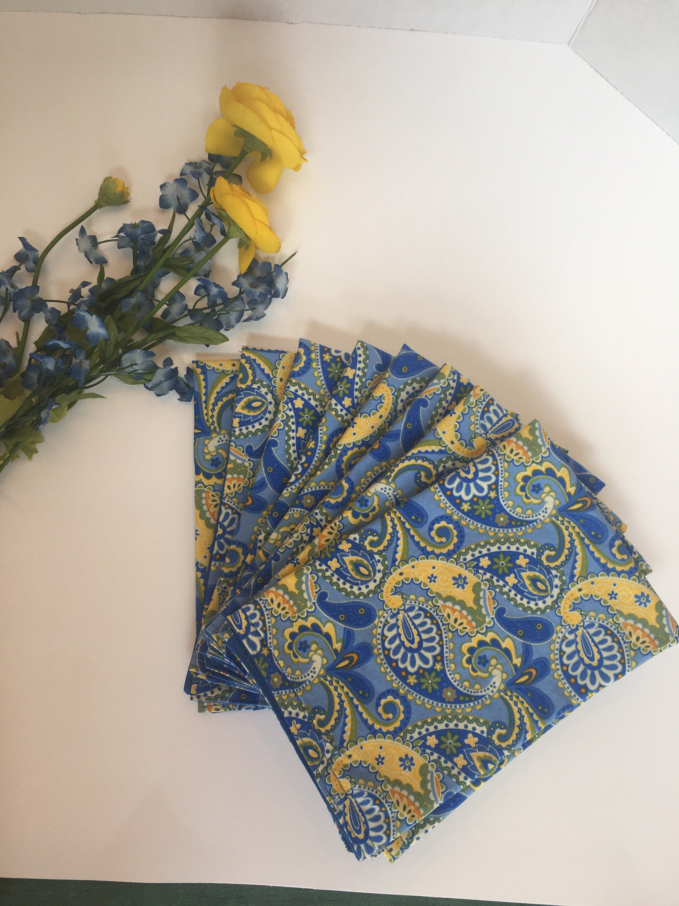 Blue and Yellow Paisley Cloth Lined Napkins Etsy