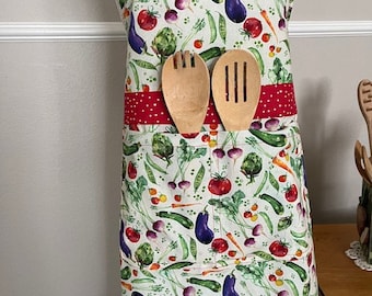 Kitchen Apron Veggies and Polka Dots