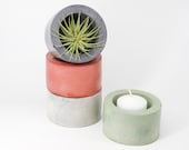 Modern Round Small Concrete Planter with Thick Walls Pot Holder Air Plant Votive or Tea-light Candle Holder 2 inch plant