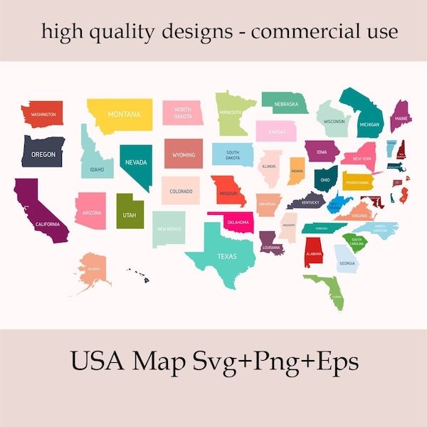 United States Map Svg, All 50 States Outline, USA Map Png, USA Country and States Map, Puzzle Svg, Vector Graphic Design, Commercial Use