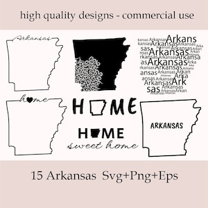 Arkansas Svg, Arkansas State Outline Png-bundel, gesneden bestand voor Cricut, Arkansas Home Svg, Arkansas SVG-bundel, State of Arkansas Clipart