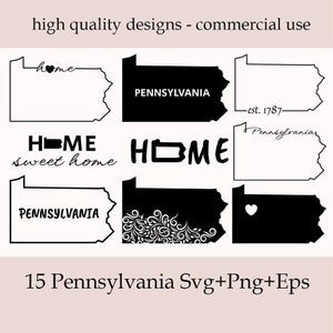 Pennsylvanie SVG Bundle, Penn State Png, couper des fichiers, vecteur de contour de Pennsylvanie, Svg PA, PA carte Clip Art, Pennsylvanie maison Svg