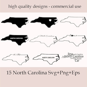 North Carolina SVG Bundle, Silhouette, North Carolina State Clipart, North Carolina Home, North Carolina Outline, North Carolina Png