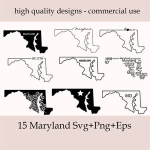 Maryland SVG Bundle, Silhouette, Maryland State Clipart, Maryland Home Svg, Maryland Outline, Maryland State Svg, Maryland Png