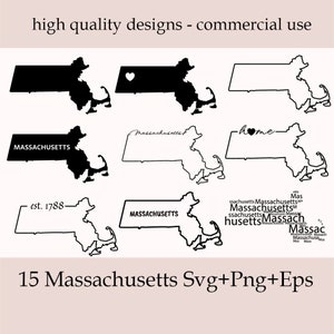 Massachusetts SVG Bundle, Silhouette, Massachusetts State Clipart, Massachusetts Home Svg, Massachusetts Outline, Massachusetts State Svg