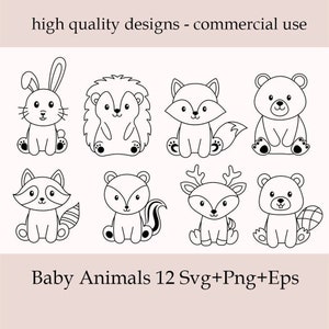 Baby Animals Svg Bundle, Cute Animal Svg, Woodland Animals Svg,Rabbit,Hedgehog,Fox,Bear,Raccoon,Skunk,Deer,Beaver, Squirrel,Owl, Frog, Mouse