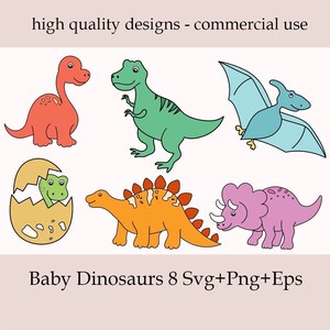 Baby Dinosaurs SVG Bundle, T-Rex, Dinosaur Svg, Brontosaurus,Stegosaurus, Triceratops, Dinosaur Outline,Silhouette,Colored Cute Dinosaur Png