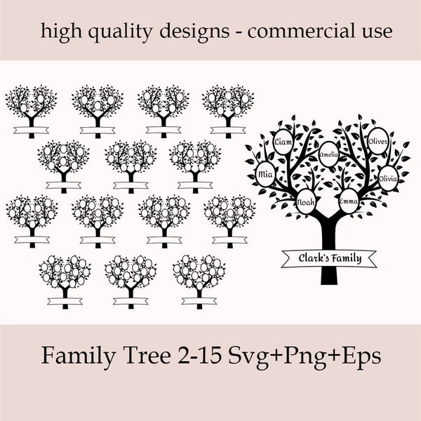 Family Tree Svg 2-15 Members, Tree Of Life Svg, Family Tree Cut File, Family Tree Clipart, Lebensbaum Svg, Grandkid Tree Svg