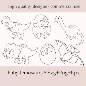 Dinosaur SVG Bundle, Baby Dinosaurs Svg, T-Rex, Brontosaurus, Stegosaurus, Triceratops, Dinosaur Outline, Silhouette, Cute Baby Dinosaur