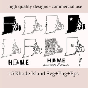 Rhode Island SVG Bundle, Silhouette, Rhode Island State Clipart, Rhode Island Home Svg, Rhode Island Outline, Rhode Island State Svg