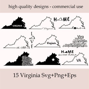 Virginie SVG Bundle, Silhouette, Virginie État Clipart, Virginie maison Svg, Virginie contour Png, conception de merde vecteur, Virginie carte état Svg