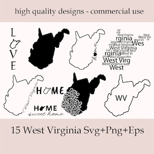 West Virginia SVG Bundle, Silhouette, West Virginia State Clipart, West Virginia Home Svg, West Virginia Outline Png, West Virginia Png