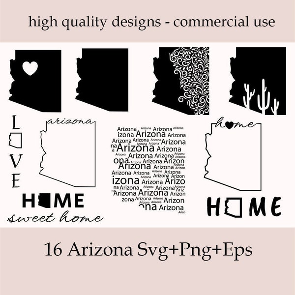 Arizona Svg Bundle, Cut File For Cricut & Silhouette, Clip art, Arizona Outline Png, Arizona Shit Design, Arizona Map State, Arizona Home