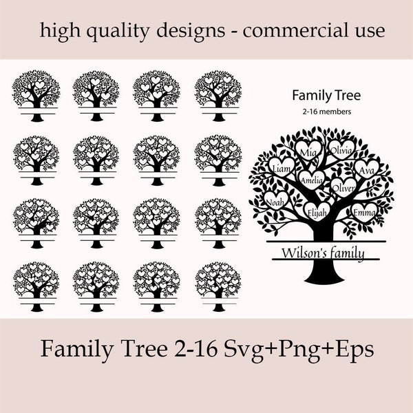 Family Tree Svg Bundle 2-16 Members, Tree Of Life Svg, Family Tree Branch, Cut Files For Cricut, Family Tree Clipart