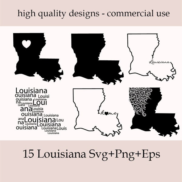 Louisiana SVG Bundle, Silhouette, Louisiana State Clipart, Louisiana Home Svg, Louisiana Outline, Louisiana Landkarte Svg, Louisiana Png