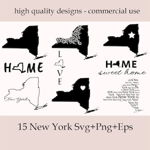 Pacote Svg de Nova York, Arquivo de Corte Svg de NY, Clipart de NY, Cricut, Silhueta, Silhueta de Nova York, Contorno do Estado de Nova York Png, Estado de Origem Svg, Vetor