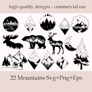 Berge SVG Bundle, Wald SVG für Cricut, Reise Outdoor Kunst, Geometrische Landschaft Kunst, Abenteuer Kunst, Handgezeichnete Clipart, Schneidedatei Png Eps