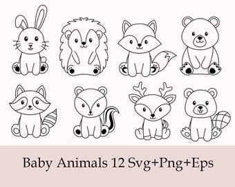Baby Animals Svg Bundle, Cute Animal Svg, Woodland Animals Svg,Rabbit,Hedgehog,Fox,Bear,Raccoon,Skunk,Deer,Beaver, Squirrel,Owl, Frog, Mouse