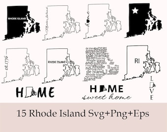 Pacchetto SVG del Rhode Island, Silhouette, Clipart dello Stato del Rhode Island, SVG della casa del Rhode Island, Contorno del Rhode Island, SVG dello Stato del Rhode Island