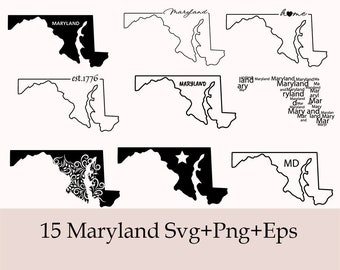 Maryland SVG Bundle, Silhouette, Maryland State Clipart, Maryland Home Svg, Maryland Outline, Maryland State Svg, Maryland Png
