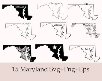 Maryland SVG Bundle, Silhouette, Maryland State Clipart, Maryland Home Svg, Maryland Outline, Maryland State Svg, Maryland Png