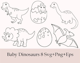 Dinosaur SVG Bundle, Baby Dinosaurs Svg, T-Rex, Brontosaurus, Stegosaurus, Triceratops, Dinosaur Outline, Silhouette, Cute Baby Dinosaur