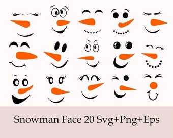 Visage de bonhomme de neige SVG, clipart bonhomme de neige, bonhomme de neige Svg, fichiers de coupe pour Cricut, fichier de coupe de Noël, bonhomme de neige de vacances d'hiver, Noël Png