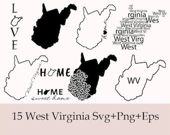 West Virginia SVG Bundle, Silhouette, West Virginia State Clipart, West Virginia Home Svg, West Virginia Outline Png, West Virginia Png