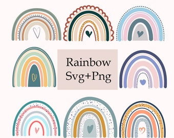 Bundle coloré arc-en-ciel Svg, 9 Boho arc-en-ciel Svg Png, Clipart arc-en-ciel, arc-en-ciel Bundle Svg pour Cricut, usage commercial, téléchargement numérique, fichiers de coupe