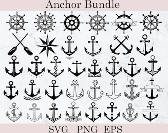 Paquete SVG de ancla, clipart de ancla, svg de ancla de barco, svg de barco, svg de rueda, svg náutico