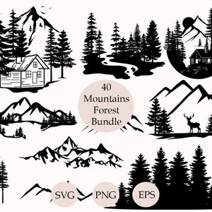 Berge SVG Bundle, Bäume SVG, Wald SVG, Clipart, SVG-Dateien für Cricut, Geometrische Outdoor SVG, Landschaft geschnitten, Berg Silhouette