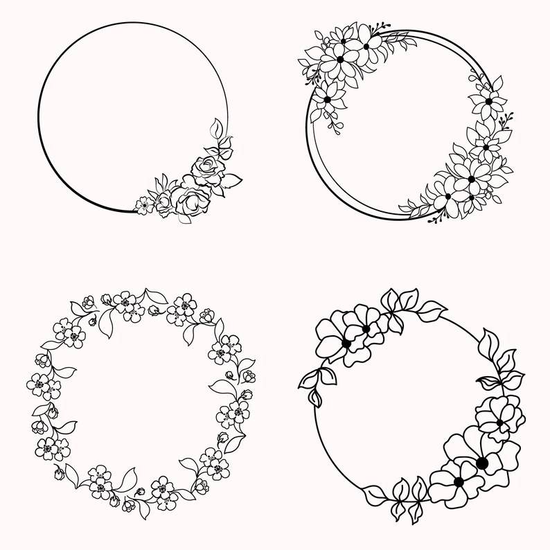 Wreath Svg Bundle, Floral Wreath Svg, Circle Frame Svg, Wedding Wreath ...