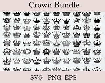 Paquete SVG de corona real, corona de rey SVG, corona de reina SVG, archivos de corte para Cricut, tiara de princesa SVG, conjunto de coronas PNG