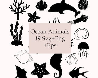 Ocean Animals Svg, Beach Svg Bundle, Ocean Svg, Sea Life Svg, Seahorse Svg, Under the Sea Svg, Ocean Cut Files Svg, Ocean Silhouette Vector