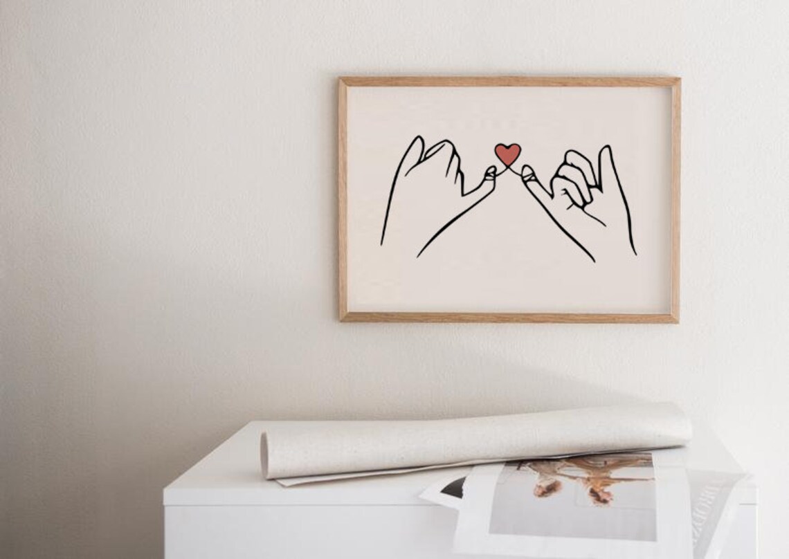 Hand Heart Printable in One Line Drawing Love Hands Gesture | Etsy