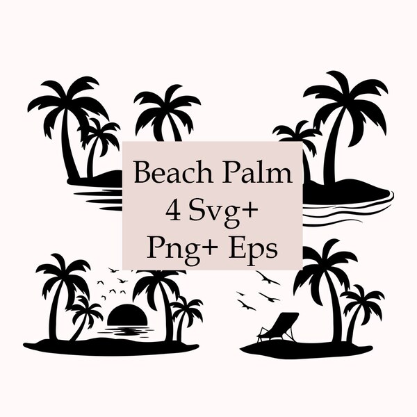 Palm Tree SVG Bundle, Beach Svg, Palm Tree Silhouette, Palm Tree Cut Files, Sunset Svg, Palm Cricut, Tropical Palm Silhouette,Summer Svg