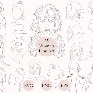 Kobieta Line Art Svg, Kobieta Twarz Svg Bundle, Minimal Svg, Kobieta Ciało Svg, Abstrakcyjna Twarz Svg, Boho Svg, Pliki dla Cricut, Line Art Svg