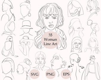 Woman Line Art Svg, Female Face Svg Bundle, Minimal Svg, Woman Body Svg, Abstract Face Svg, Boho Svg, Files for Cricut, Line Art Svg