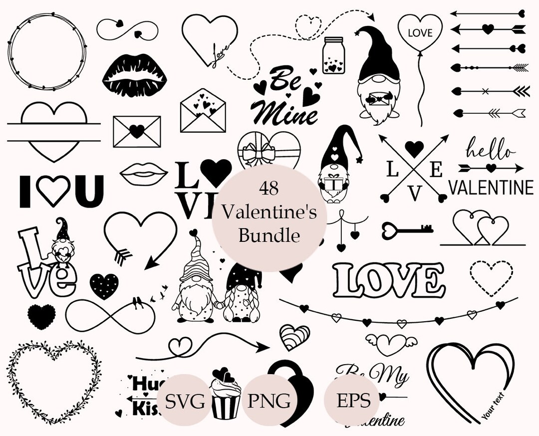 Valentines Svg Bundle, Valentines Day Svg, Love Day Svg, Hand Drawn ...