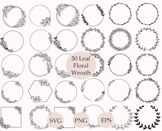 Wreath Svg Bundle, Floral Wreath Bundle, Circle Svg Bundle, Leaf Circle Png, Wedding Wreath Svg, Wreath Monogram, Wedding SVG Flower Decor
