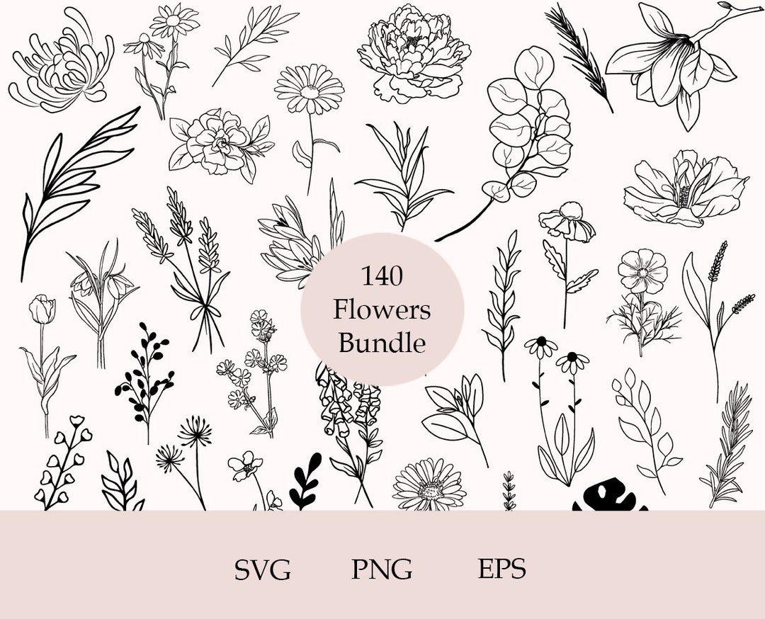 140 Flowers Svg Bundle, Floral Svg Bundle, Hand Drawn Flower Svg ...