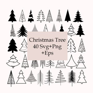 Pacchetto Svg dell'albero di Natale, file Forest Cut, Svg dell'albero di pino, Png degli ornamenti di Natale, ClipArt dell'albero di pino, Svg di Natale, Contorno vettoriale di Natale